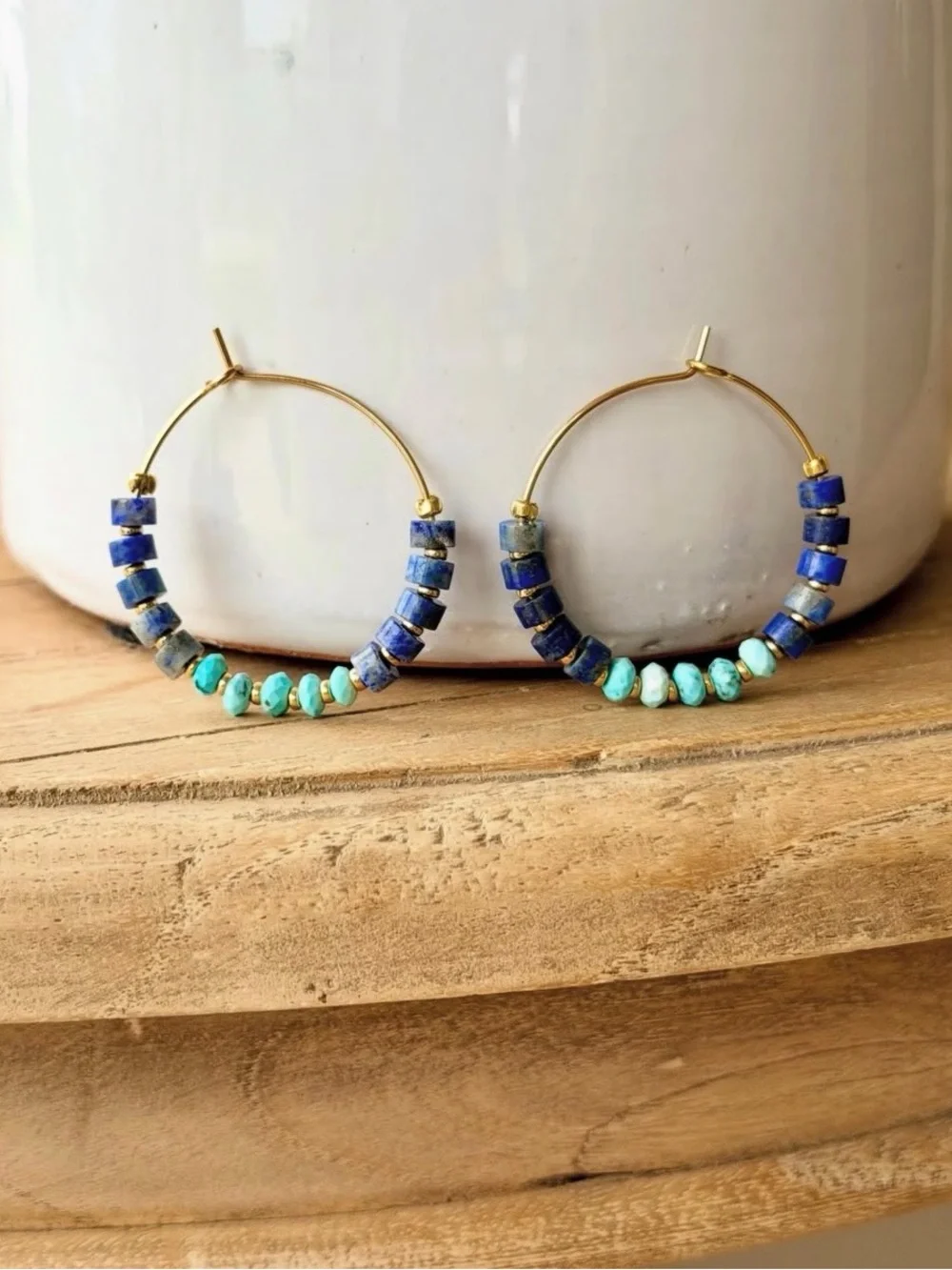 Lapis Lazuli and Turquoise Hoop Earrings